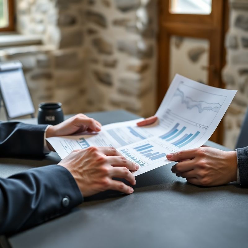 Revizor pregleduje finančna poročila na urejeni mizi